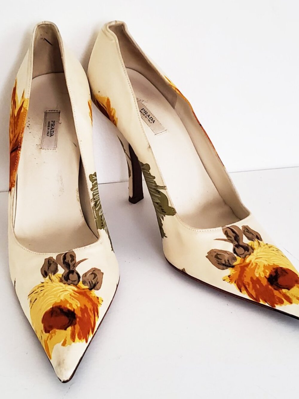 Prada Floral Pointed Toe Stiletto Heel Vintage Orange Green 38.5 - Picture 2 of 12